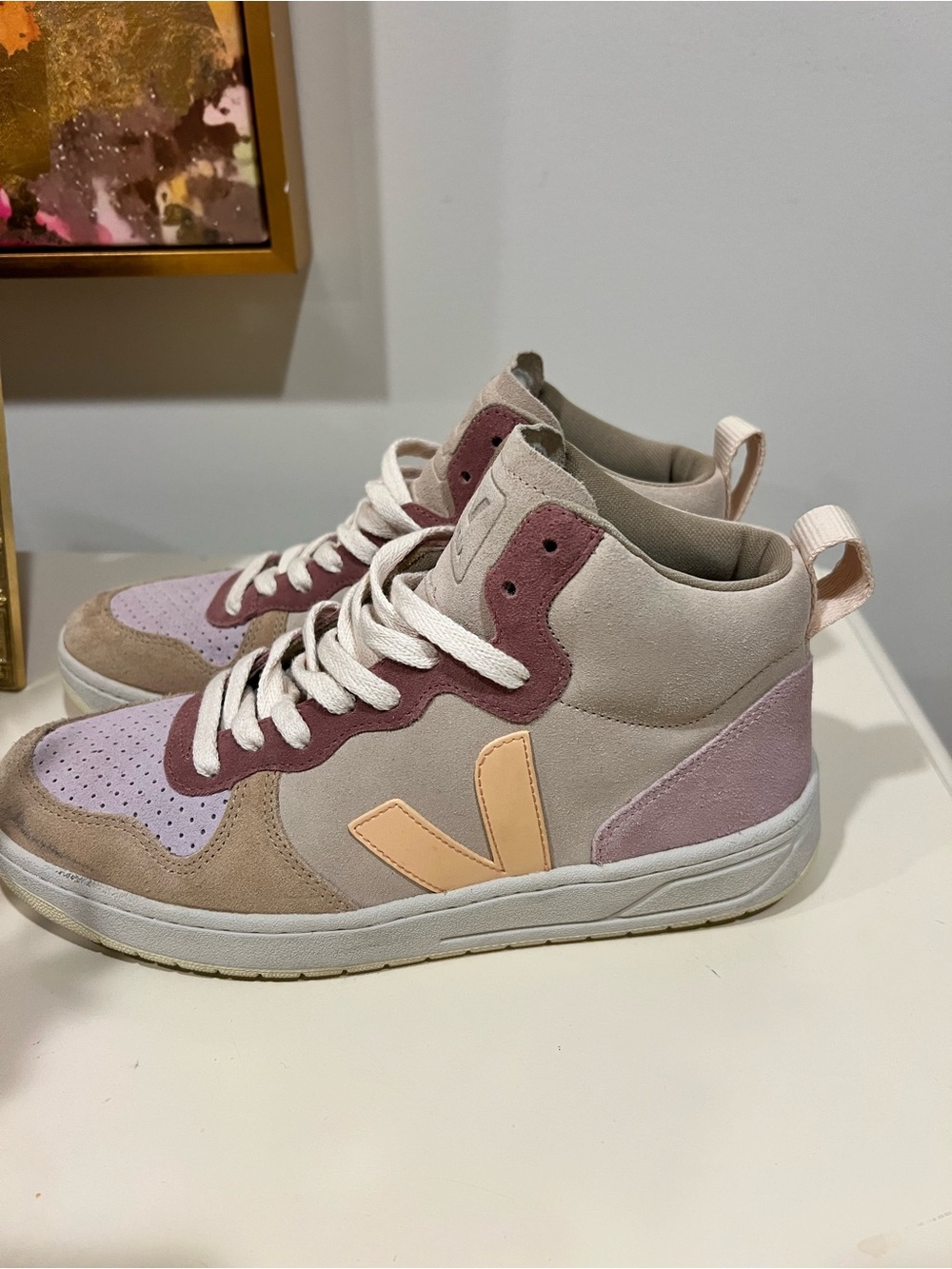 Veja Mid-Top Sneakers in Pink, Peach & Cream - Picture 2 of 5